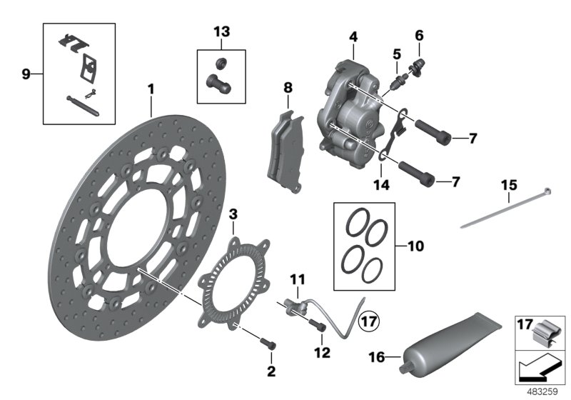 Тормозной механизм переднего колеса для BMW K75 F 800 GS Adve. 16 (0B55, 0B65) 0 (схема запчастей)