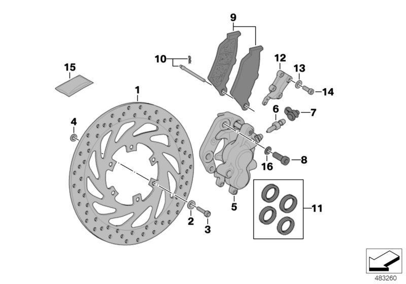 Тормозной механизм переднего колеса для BMW K15 G 650 Xcountry 07 (0164,0194) 0 (схема запчастей)