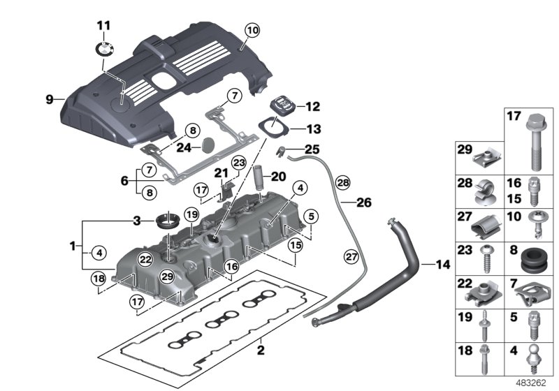 Крышка головки блока цилиндров для BMW E91 330i N52N (схема запчастей)