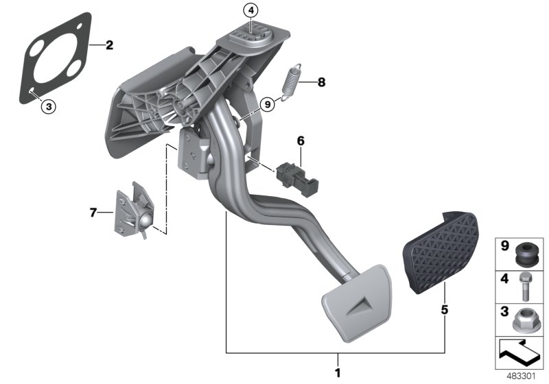 Педальный механизм АКПП для BMW G30 540dX B57 (схема запчастей)