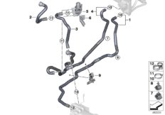 Шланги ОЖ автономной системы отопления для BMW G01 X3 30dX (TX71) B57 (схема запасных частей)
