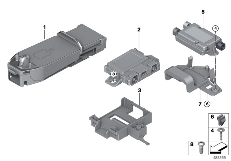 Детали телефония беспроводная зарядка для BMW F56 Cooper S B48C (схема запчастей)