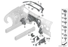Дополнительные элементы моторного отсека для BMW G32 630i B48D (схема запасных частей)