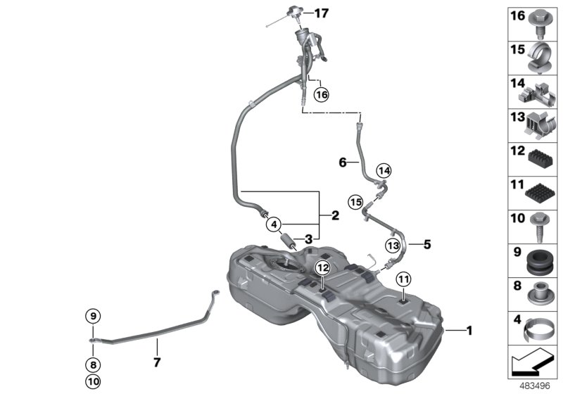 Топливный бак/дополнительные элементы для BMW RR11 Phantom N74L (схема запчастей)