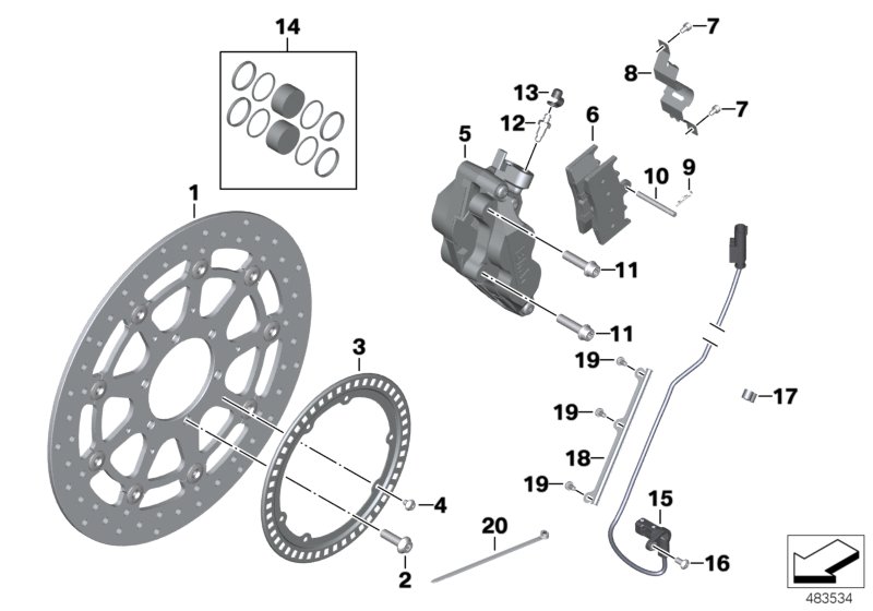 Тормозной механизм переднего колеса для MOTO K48 K 1600 GT 17 (0F01, 0F11) 0 (схема запчастей)