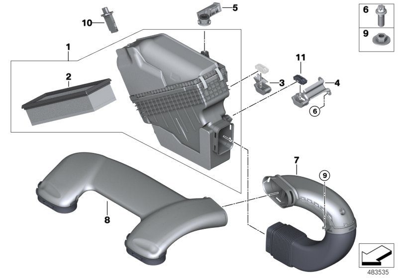 Глушитель шума всасывания / воздуховод для BMW F15 X5 25d B47 (схема запчастей)