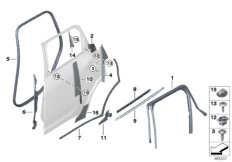 Накладки и уплотнения двери Зд для MINI F60 Cooper S ALL4 B46C (схема запасных частей)