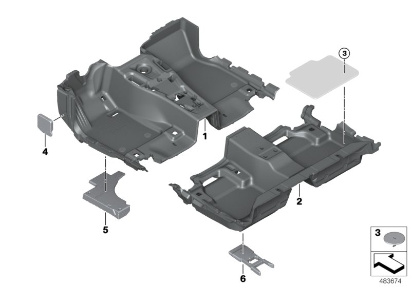 облицовка днища для BMW G32 630iX B58C (схема запчастей)