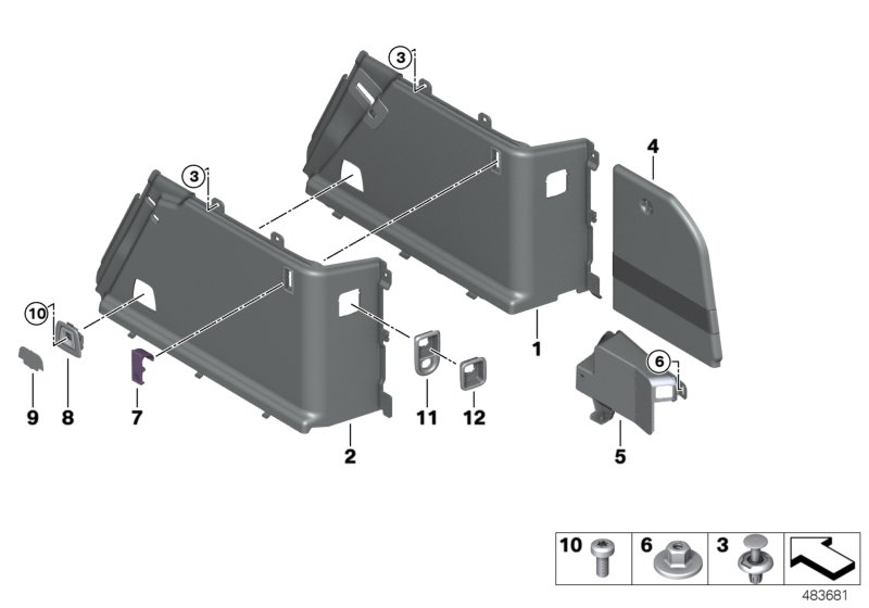 Обшивка багажного отделения П для BMW G32 630i B48 (схема запчастей)