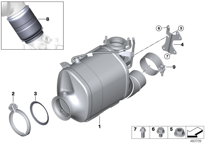Катализатор/сажевый фильтр для BMW G11 740dX B57 (схема запчастей)