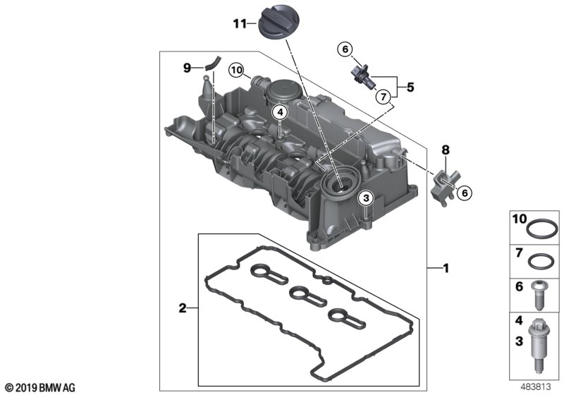 Крышка головки блока цилиндров для BMW F57 Cooper D B37B (схема запчастей)
