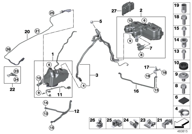 Система SCR для BMW F21N 118d B47 (схема запчастей)