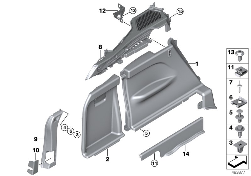 Обшивка багажного отделения Л для BMW F15 X5 25dX B47 (схема запчастей)