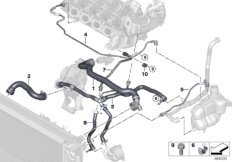Шланги системы охлаждения для BMW F60 One D B37 (схема запасных частей)