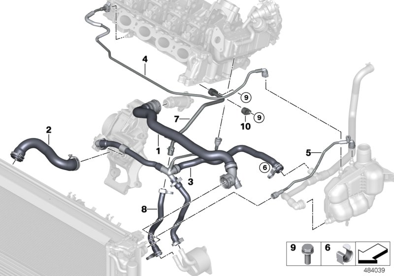 Шланги системы охлаждения для BMW F60 Cooper SD ALL4 B47 (схема запчастей)
