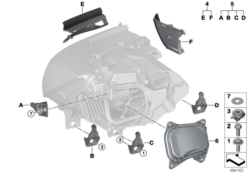 Детали светодиодной фары для BMW I01N i3 94Ah Rex XB4 (схема запчастей)