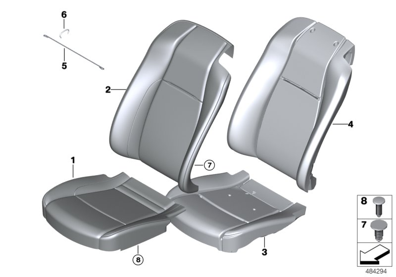 Набивка и обивка базового сиденья Пд для ROLLS-ROYCE RR6 Dawn N74R (схема запчастей)