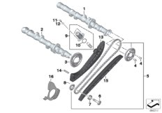 Распредвал, приводная цепь, звездочка для BMW K43 K 1200 R (0584,0594) 0 (схема запасных частей)