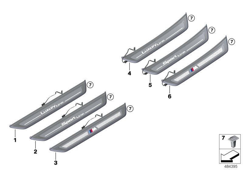 Дооснащение накладка порога с подсветкой для BMW G32 630dX B57 (схема запчастей)