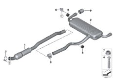 Система выпуска ОГ Зд для BMW F39 X2 20i B48C (схема запасных частей)