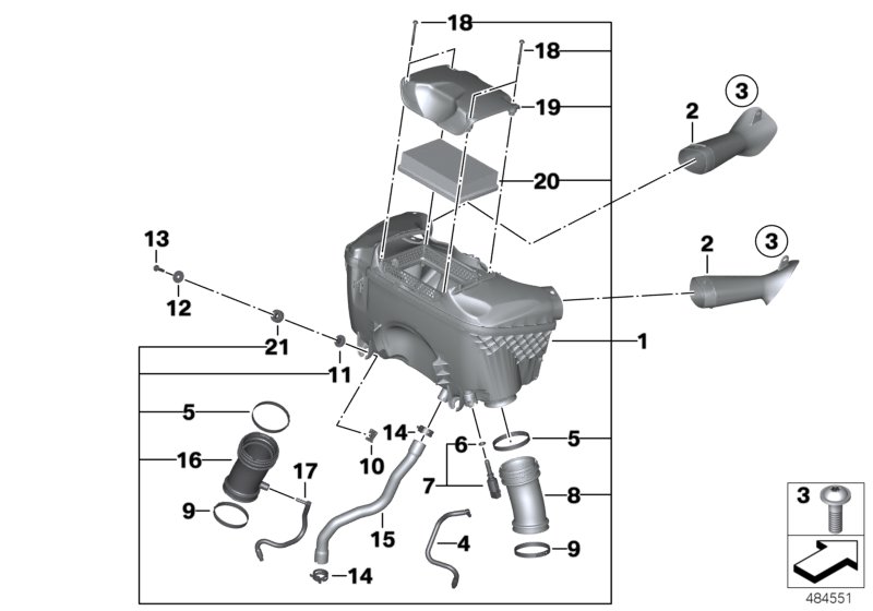 Глушитель шума всасыв./сменн.эл.фильтра для BMW K51 R 1250 GS Adv. (0J51, 0J53) 0 (схема запчастей)