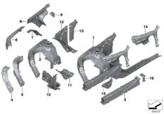 Колесная ниша/лонжерон для BMW G01 X3 30dX (TX71) B57 (схема запасных частей)