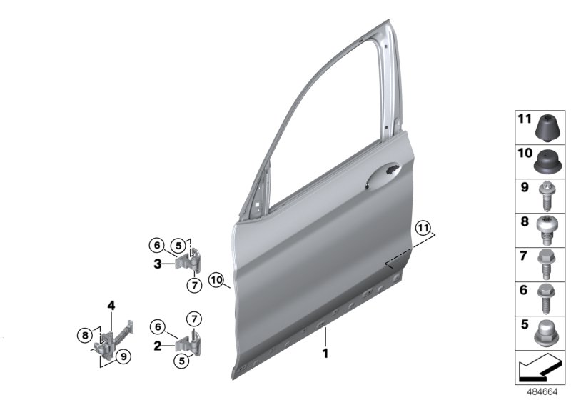 Дверь Пд, петли/ограничитель двери для BMW G01 X3 18d (TX15) B47 (схема запчастей)