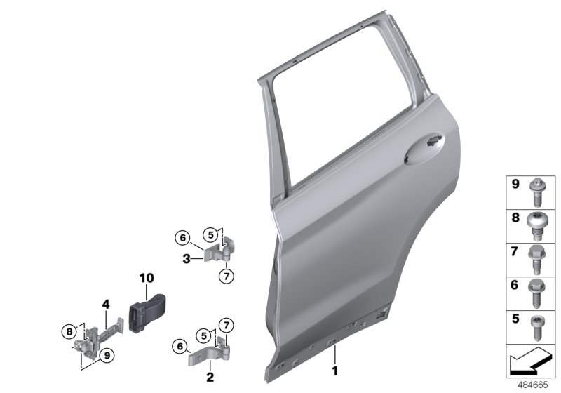 Задняя дверь - петля/ограничитель двери для BMW G01 X3 18d B47B (схема запчастей)