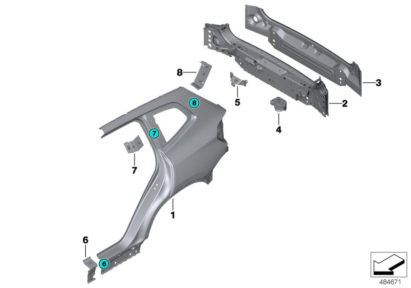 Крыло/облицовка задней части для BMW G01 X3 M40dX (TX91) B57 (схема запчастей)