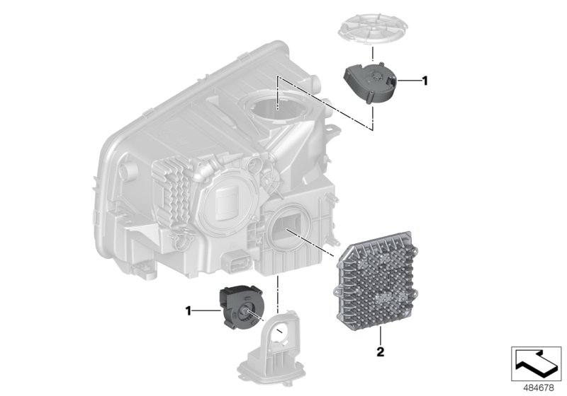 Электронные компоненты фары для BMW RR31 Cullinan N74L (схема запчастей)