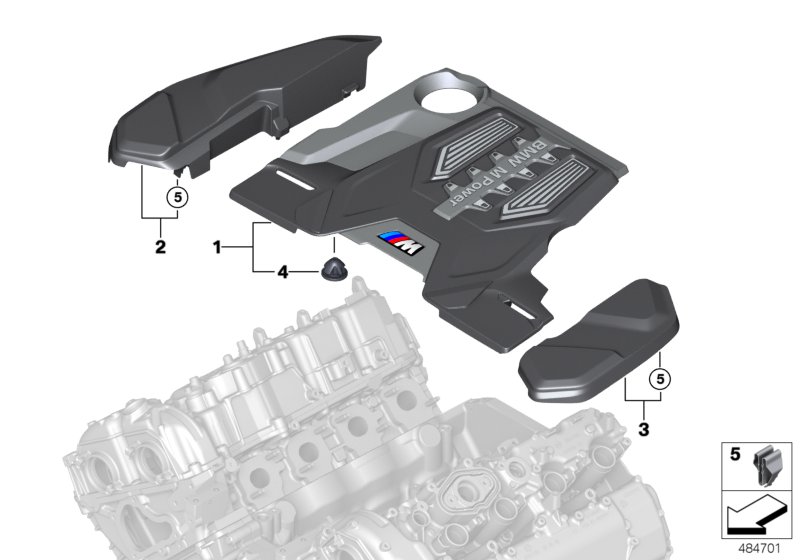 Звукоизоляционный кожух двигателя для BMW F91 M8 S63M (схема запчастей)