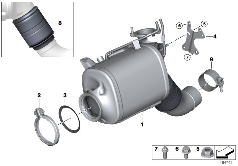 Катализатор/сажевый фильтр для BMW G02 X4 M40dX B57 (схема запчастей)