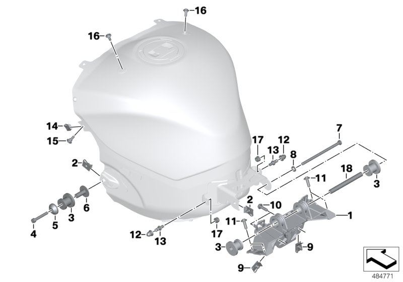 Детали крепления топливного бака для BMW K46 S 1000 RR 15 (0D10,0D21) 0 (схема запчастей)