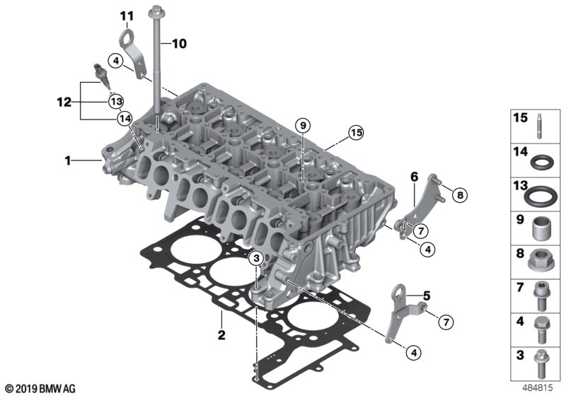 Головка блока цилиндров-доп.элементы для BMW F48 X1 20d B47D (схема запчастей)