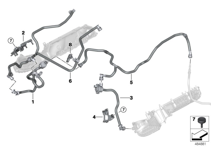 Клапан вентиляции топливного бака для BMW F91 M8 S63M (схема запчастей)