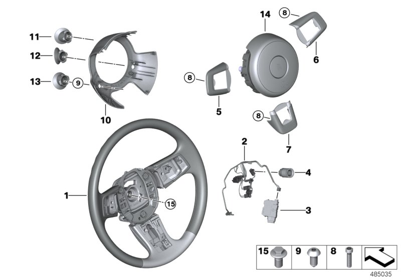 Многофункциональное рулевое колесо с НПБ для ROLLS-ROYCE RR31 Cullinan N74L (схема запчастей)