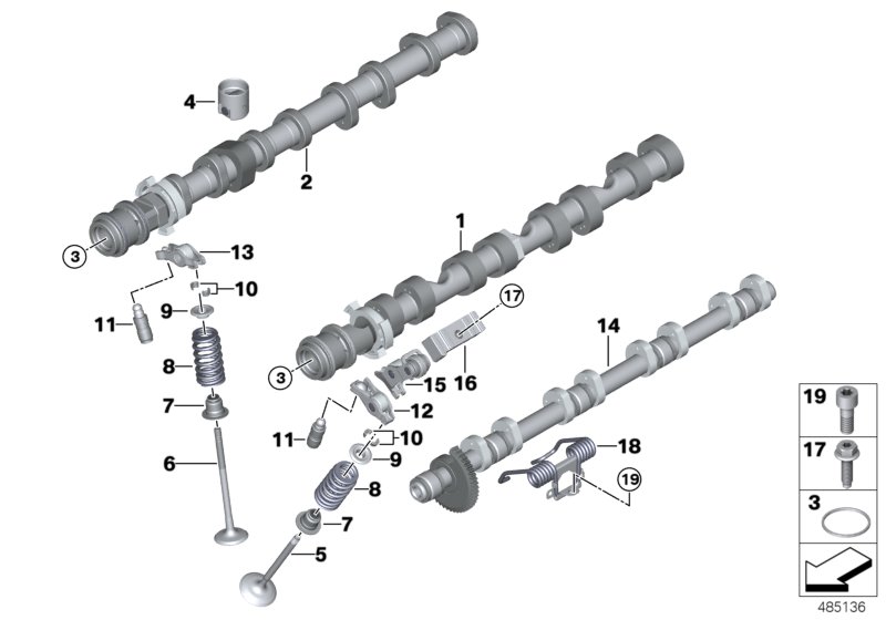 клапанное газораспределение для BMW G30 M550iX N63R (схема запчастей)