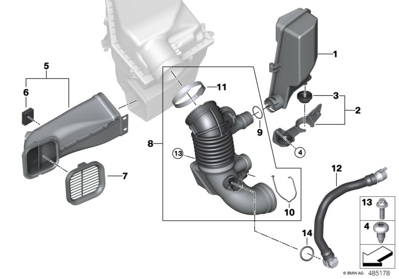 Воздуховод для BMW G30 520dX B47 (схема запчастей)
