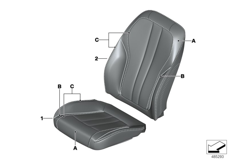 Инд.обивка переднего базового сиденья для BMW G30 530iX B48 (схема запчастей)