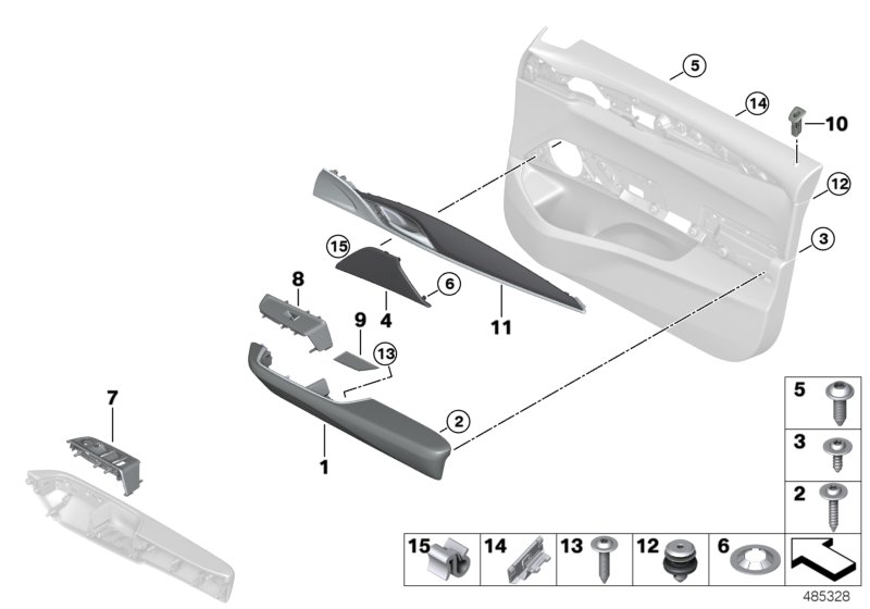 Доп.элементы обшивки передней двери для BMW G32 630i B48D (схема запчастей)