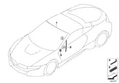 Остекление, дополнительные элементы для BMW I15 i8 B38X (схема запасных частей)