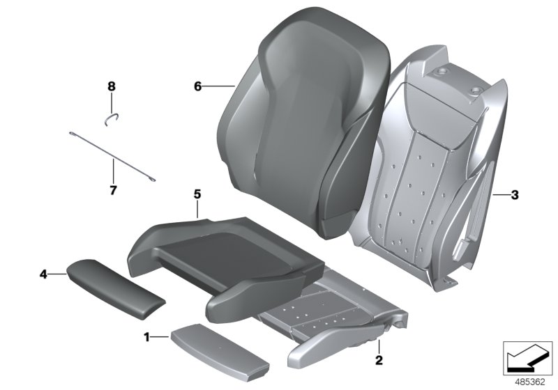 Набивка и обивка спортивного пер.сиденья для BMW G01 X3 20dX (TX31) B47 (схема запчастей)