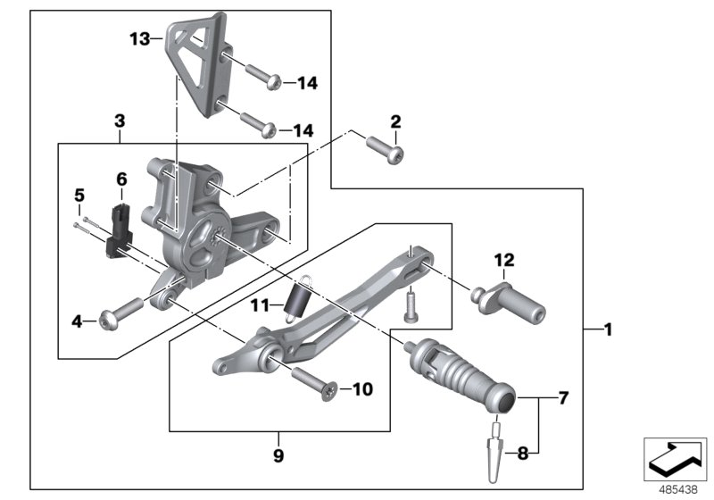 Упор для ноги П для MOTO K23 R nineT Scrambler (0J31, 0J33) 0 (схема запчастей)