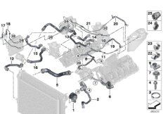 Шланги системы охлаждения для BMW G12 750LiX 4.4 N63R (схема запасных частей)