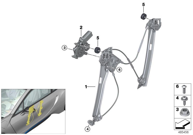 Механизм перемещения стекла двери Пд для BMW I12N i8 B38X (схема запчастей)