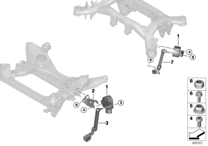 Датчик регулировки угла наклона фар для BMW F97 X3 M S58 (схема запчастей)