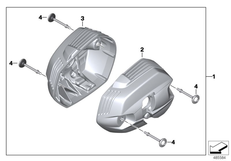 Крышка головки блока цилиндров хромир. для BMW K26 R 1200 RT 10 (0430,0440) 0 (схема запчастей)