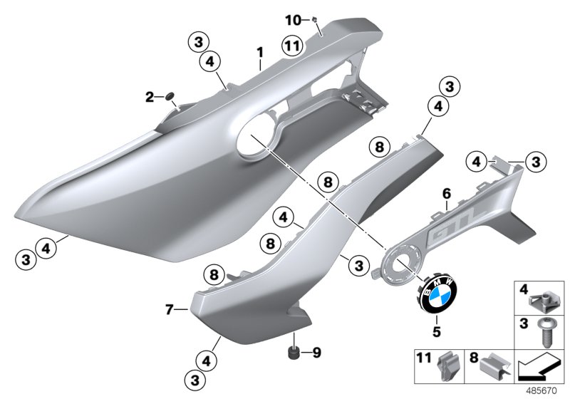 Боковая обшивка Пд для BMW K48 K 1600 GTL 17 (0F02, 0F12) 0 (схема запчастей)