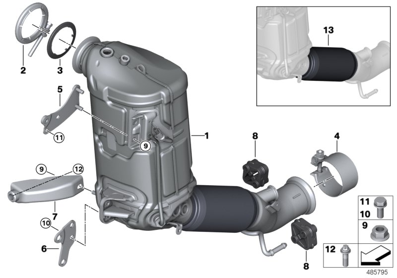 Катализатор/сажевый фильтр для BMW F48 X1 16d B37B (схема запчастей)