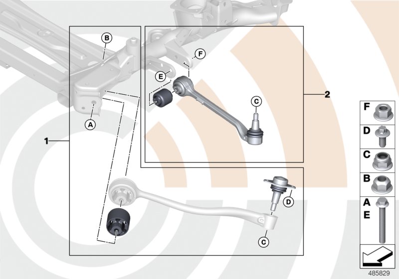 Ремкомплекты рычагов и растяжек для BMW F25 X3 35dX N57Z (схема запчастей)